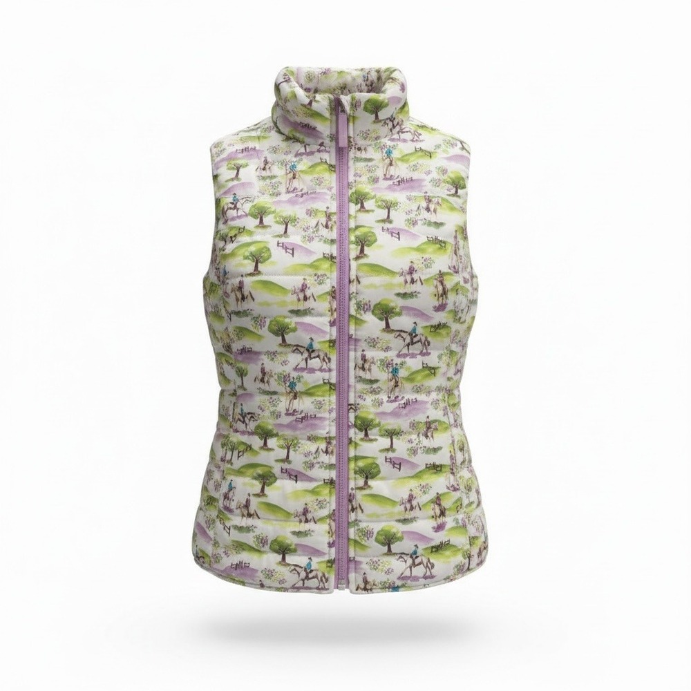 Ariat Girls Large Puffer Vest Purple Scenic Equestrian Horse Print Quilted Zip - Picture 2 of 9